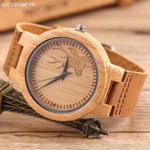 Wood Watch For Men and Women Natural Bamboo Case Leather Band Wooden Watches Male Quartz