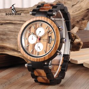 BOBO BIRD Auto Date Display Wood Watch Men Relogio Masculino Luxury Business Wrist Stop Watches with V P17