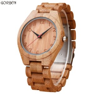 Gorben Fashion Brand Wood Watch Men Analog Natural Quartz Movement Scale Number Dial Male Wrist Watches Clock Relogio Masculino