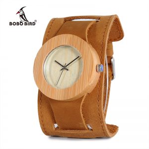 BOBO BIRD C04 Men Women Wood Watch Analog Quartz Wooden Watches with Wider Leather Strap