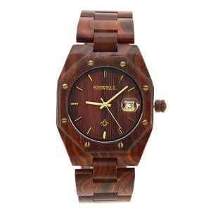 BEWELL Watches Men Luxury Brand Men Sandalwood Watches Waterproof Full Quartz Gothic