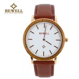 BEWELL Women Alloy Wood Watches Men Leather Strap Fashion Watch Lovers Casual Classic