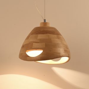Geometric modelling oak wood lamp box wooden American droplight restaurant cafe personality real wood bar lamp