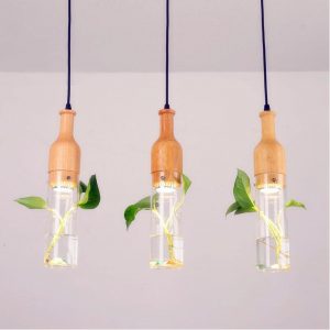 Modern LED plant pendant lamp wood glass Bottle Pendant Light Fixture DIY Home Decoration Restaurant Bar hanging lamp