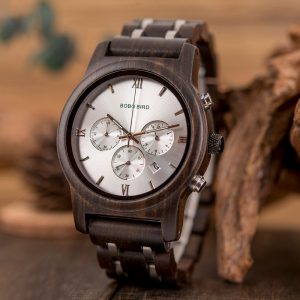 BOBO BIRD Chronograph Mens Watch Wooden and Stainless Steel Business