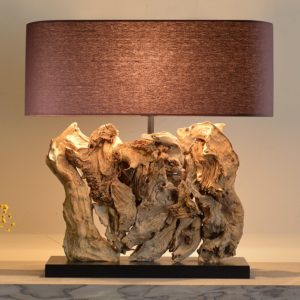 Modern Naturally Tree Roots Table Lamp Abajurs Wood Living Room Home Hotel Decor Lamps Table Brown Fabric Bedroom Lamp Luminaire
