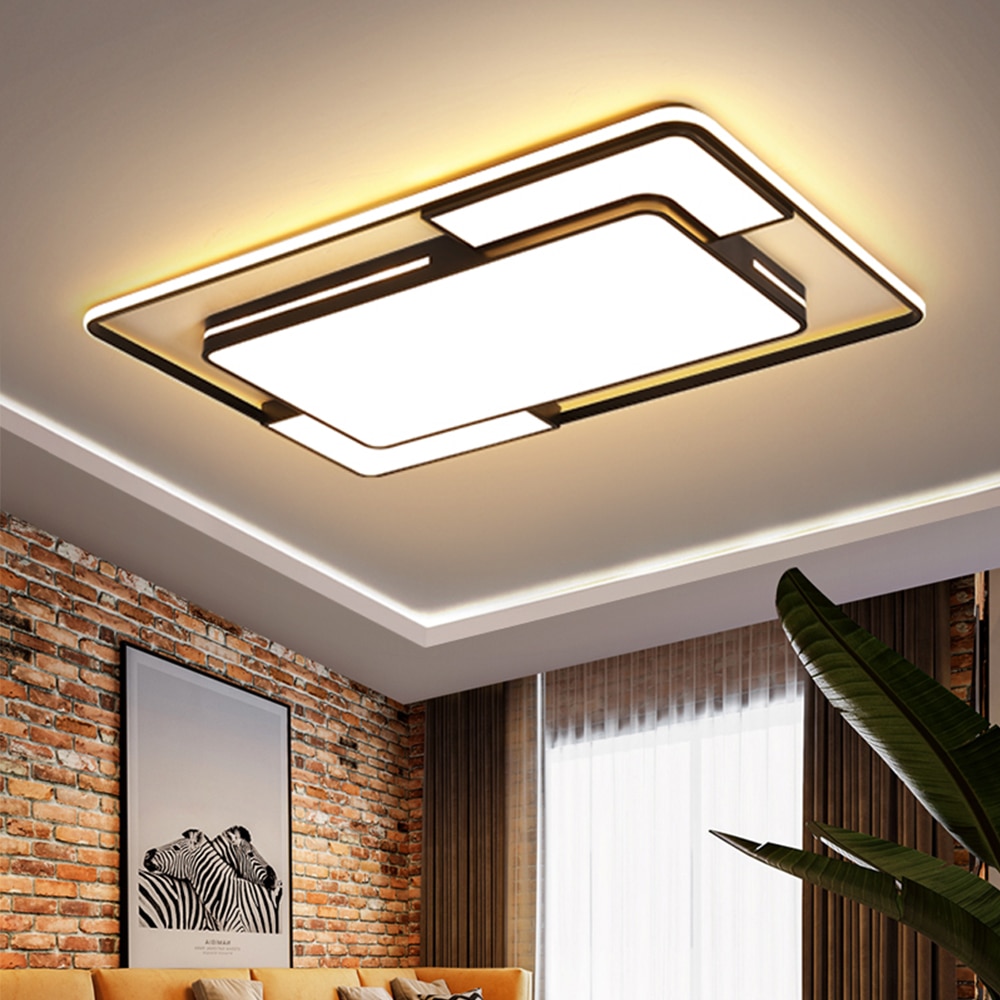 Modern LED Ceiling Light with Remote Black Dimmable Lamp Square